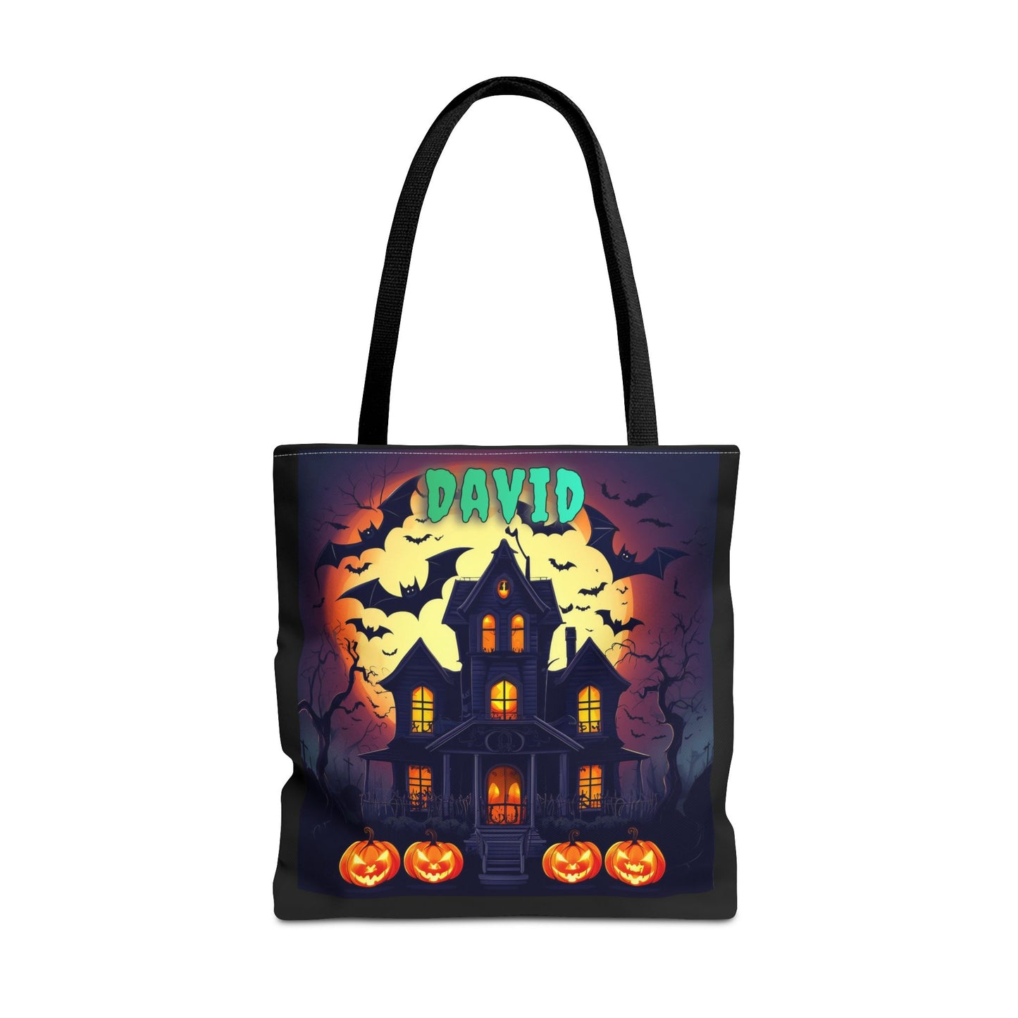 Customizable Name Halloween Haunted House Tote Bag Trick or Treat Bag. 3 size choices