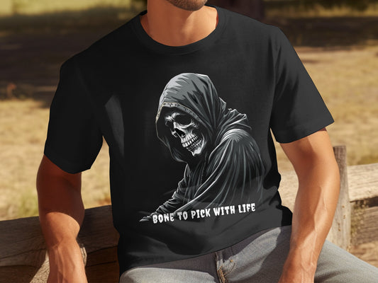 Grim Reaper Bone to Pick with Life T-Shirt Gothic Streetwear Skull Hoodie design