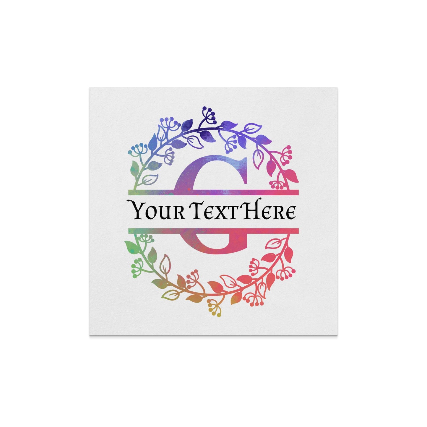 Custom Multi Color Floral Wreath with G Initial Name Napkin