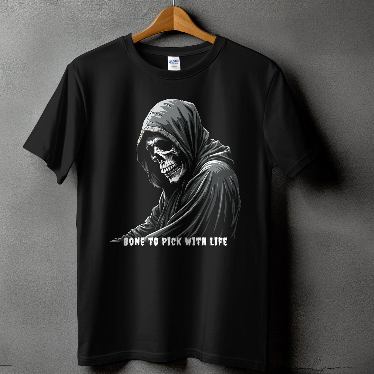 Grim Reaper Bone to Pick with Life T-Shirt Gothic Streetwear Skull Hoodie design