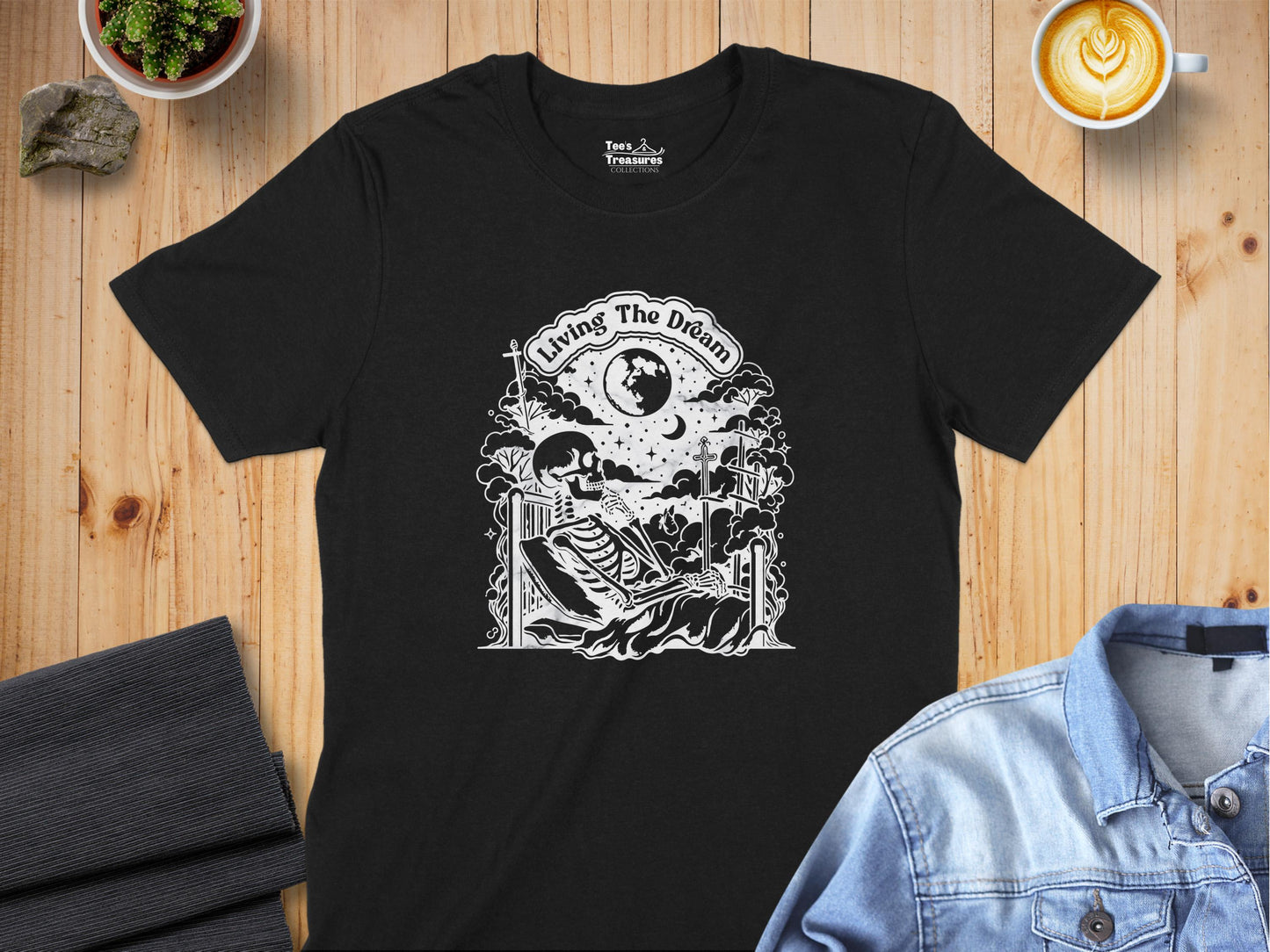Living The Dream Skeleton Graphic Design T-shirt product