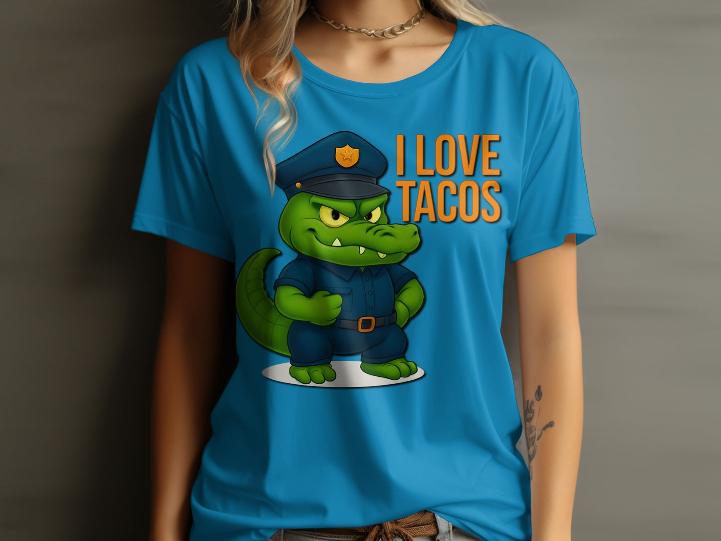 I Love Tacos Blue Graphic Crocodile T-Shirt product type