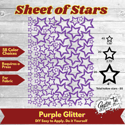 85 Glitter Hollow Stars 3 sizes - 58 Color Choices