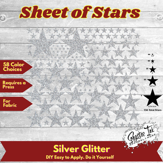 136 Glitter Solid Stars 5 sizes Precut design ready to apply