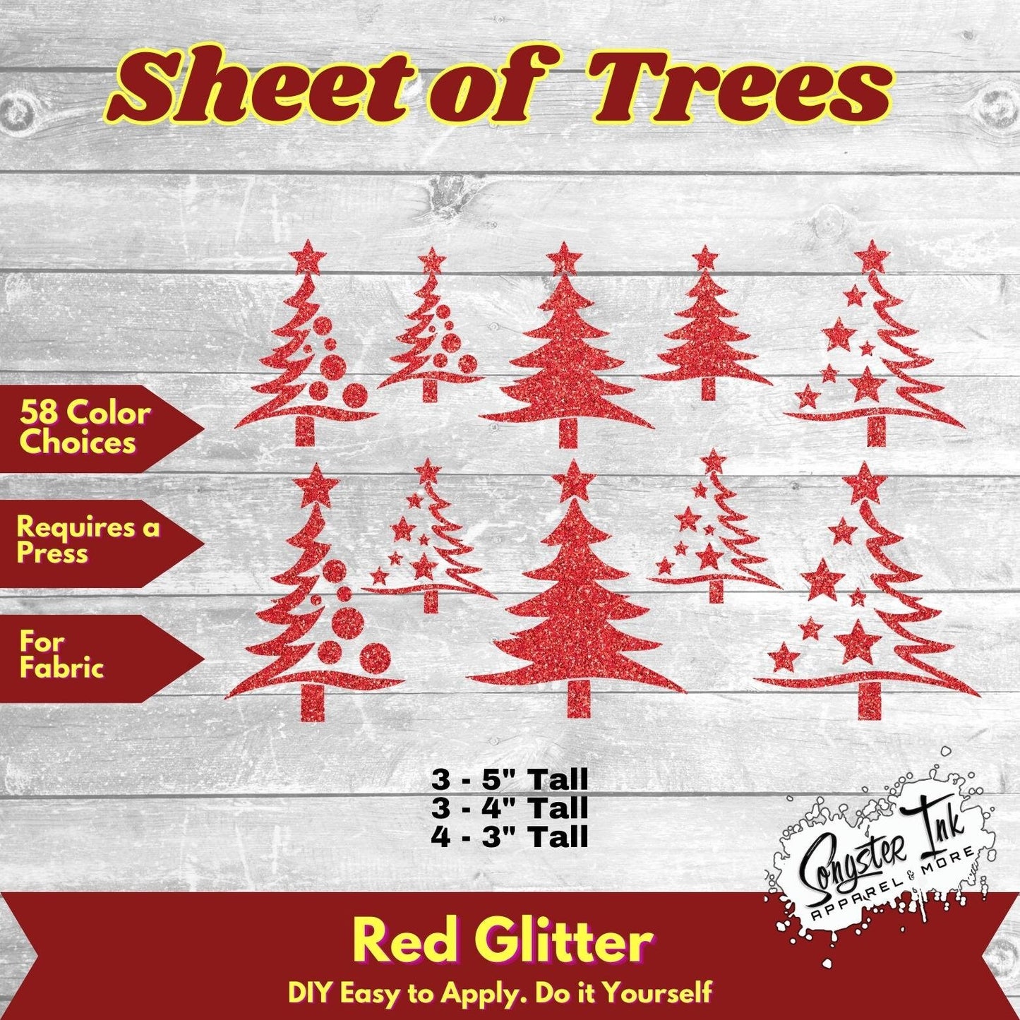 10 Glitter Christmas Trees 3 sizes applique glitter