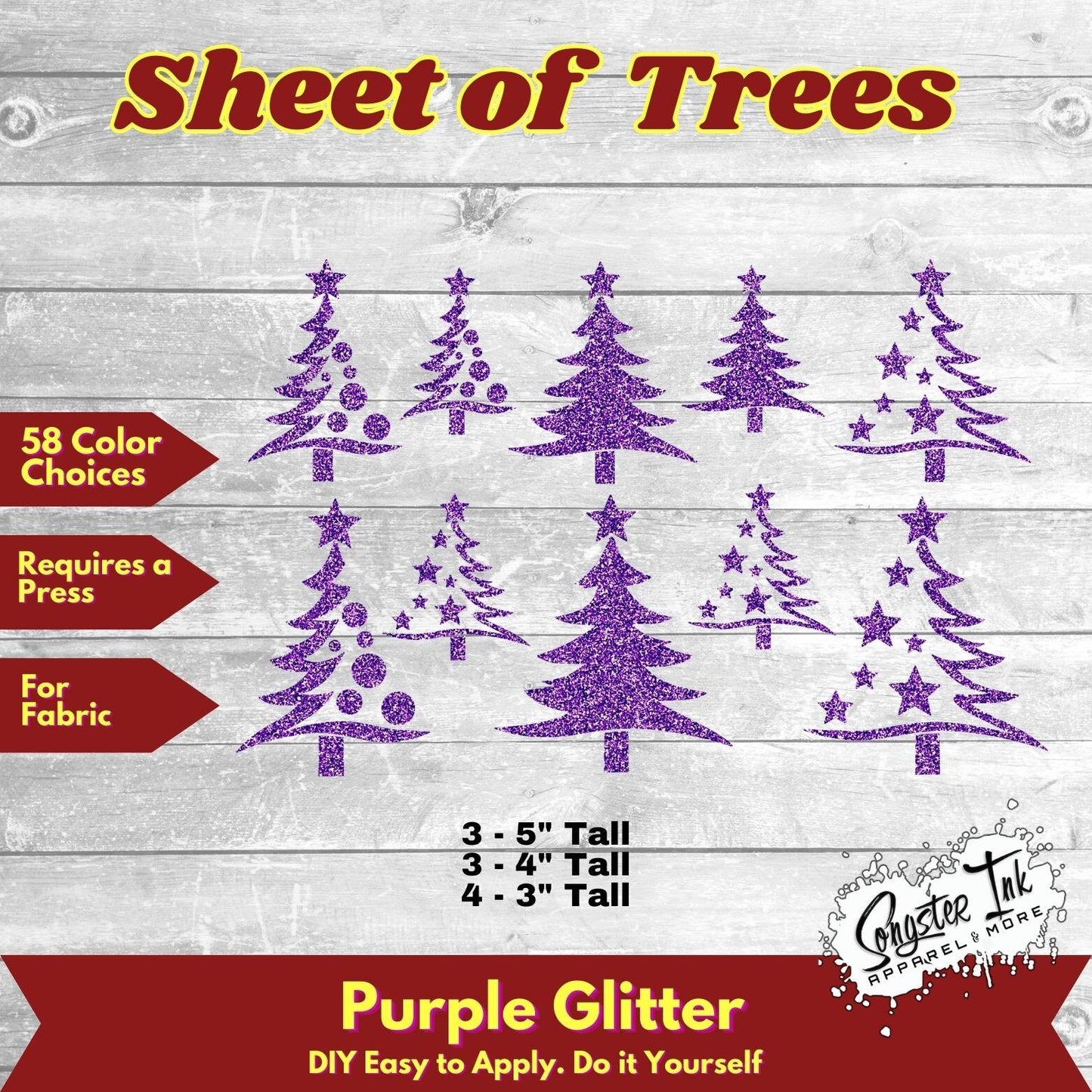 10 Glitter Christmas Trees 3 sizes applique glitter
