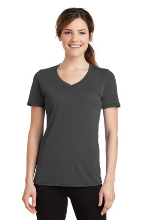 Ladies Performance Blend V-Neck Tee. CHARCOAL LPC381V
