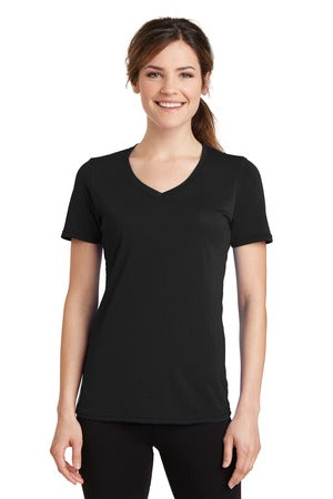 Ladies Performance Blend V-Neck Tee .JET BLACK LPC381V