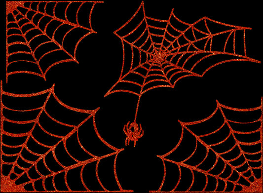 Spiderweb group + Spider in web - Plain & Glitter versions, various sizes - DIY kit HTV Pre-Cut design. Ready to Apply HAL-220823031