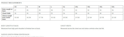 Detailed Size Chart for Apparel Product