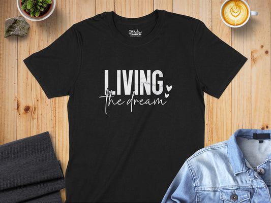LIVING the dream graphic printed black T-shirt product type