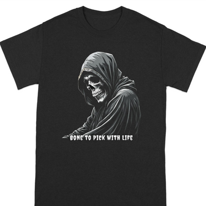 Grim Reaper Bone to Pick with Life T-Shirt Gothic Streetwear Skull Hoodie design