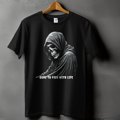 Grim Reaper Bone to Pick with Life T-Shirt Gothic Streetwear Skull Hoodie design