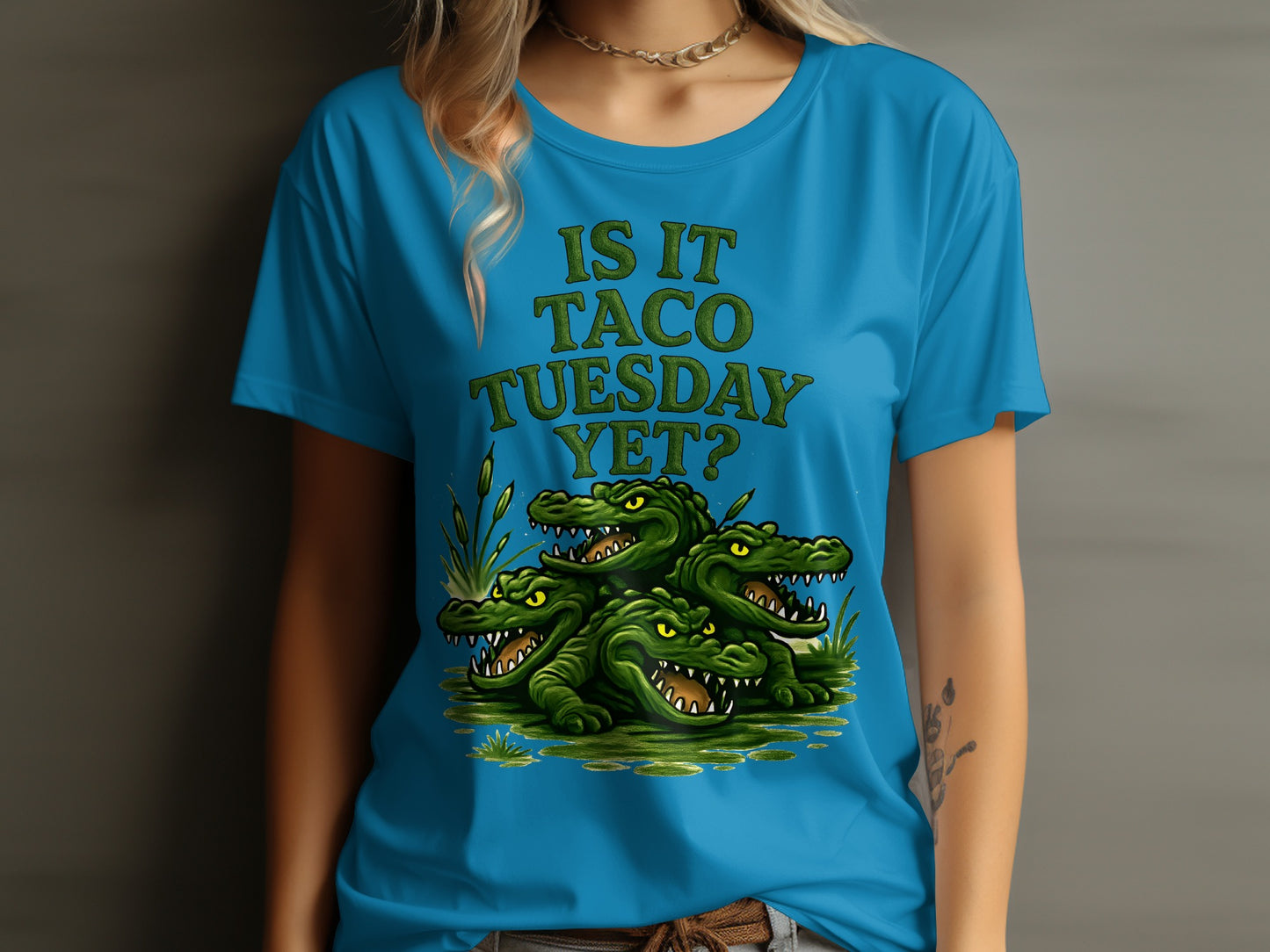 Is It Taco Tuesday Yet Green Cartoon Alligator Shirt