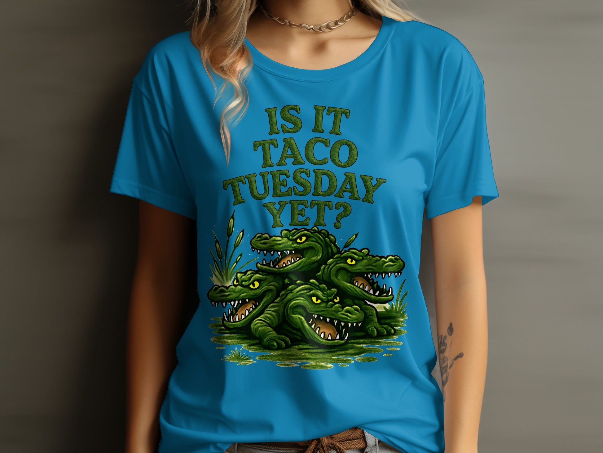 Is It Taco Tuesday Yet Green Cartoon Alligator Shirt