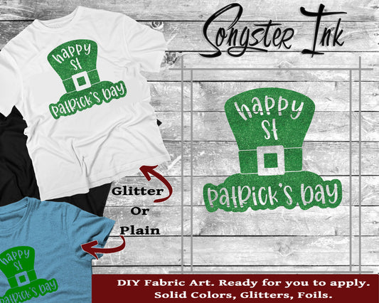 Happy St Patricks day in Top Hat Glitter design.