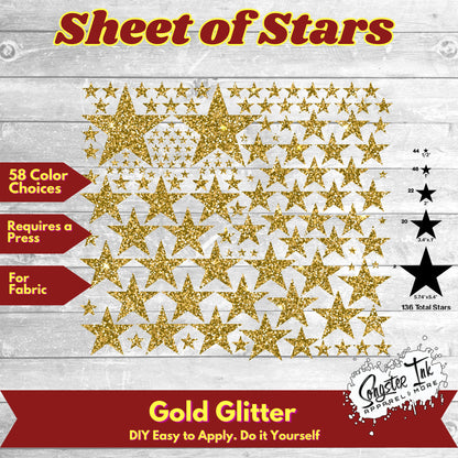136 Glitter Solid Stars 5 sizes Precut design ready to apply