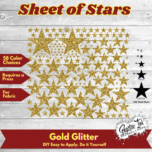 136 Glitter Solid Stars 5 sizes Precut design ready to apply