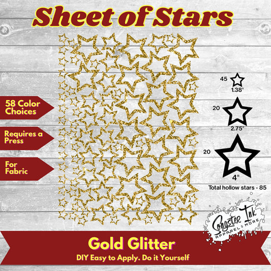 85 Glitter Hollow Stars 3 sizes - 58 Color Choices