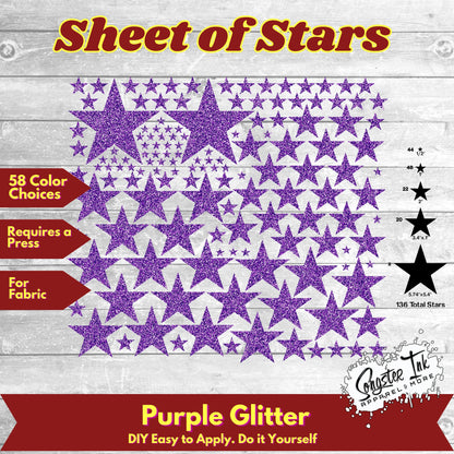 136 Glitter Solid Stars 5 sizes Precut design ready to apply