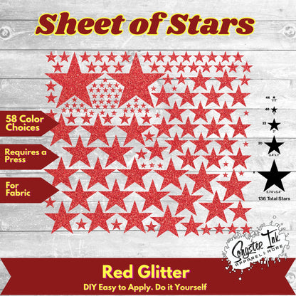 136 Glitter Solid Stars 5 sizes Precut design ready to apply