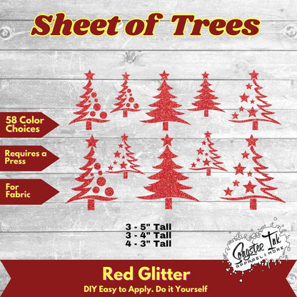 10 Glitter Christmas Trees 3 sizes applique glitter