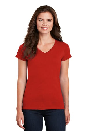 Ladies Heavy Cotton™ 100% Cotton V-Neck T-Shirt. RED 5V00L