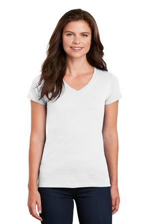 Ladies Heavy Cotton™ 100% Cotton V-Neck T-Shirt.   WHITE 5V00L