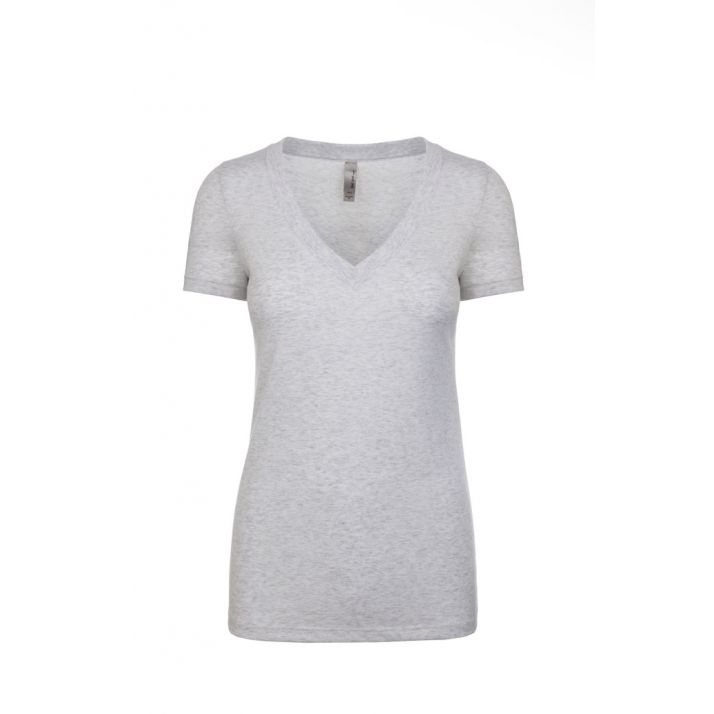 Women's Tri-Blend Deep V-Neck T-Shirt 6740 HEATHER WHITE